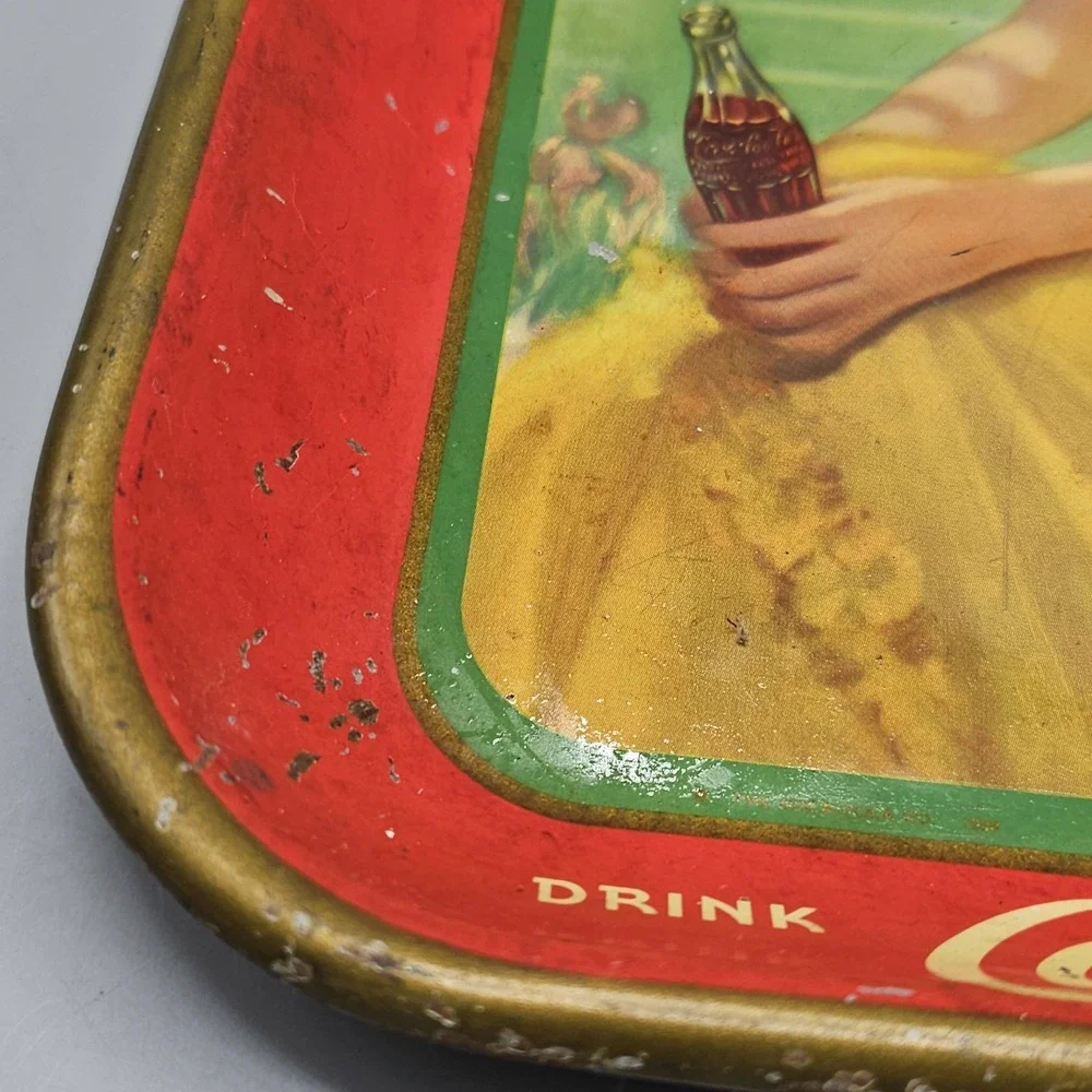 Vintage Coca Cola Girl In The Shade Metal Tin Lithographed Serving Tray 1938 30s